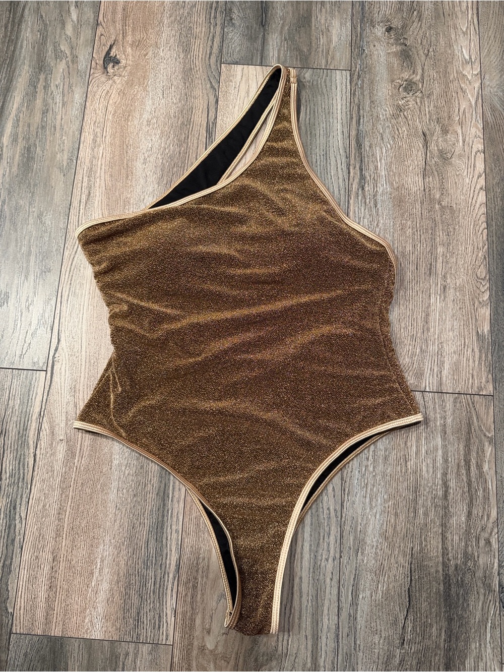 SHEIN One-Shoulder Shimmery Gold One-Piece Swimsuit